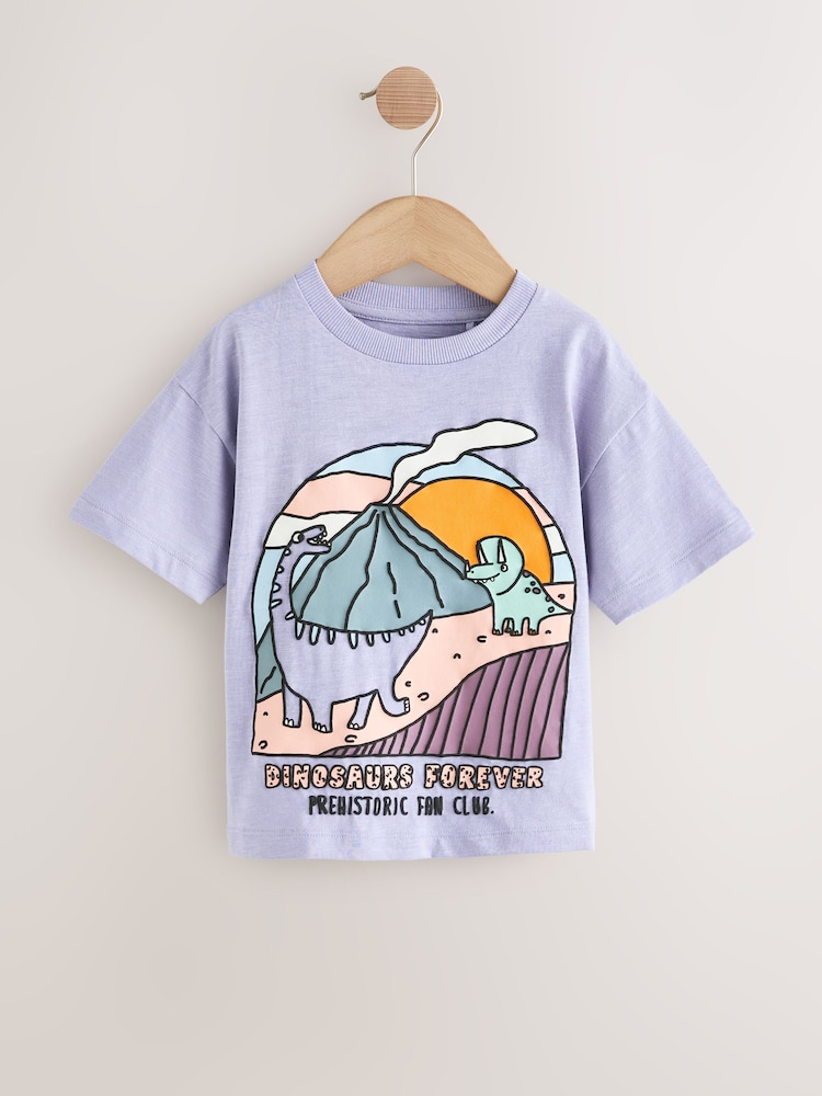 Purple Dinosaur Short Sleeve Graphic T-Shirt (3mths-7yrs) - Image 1 of 4 Purple Dinosaur Short Sleeve Graphic T-Shirt (3mths-7yrs) - Image 1 of 4