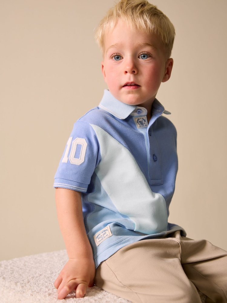 أزرق - Colourblock Short Sleeve Polo Shirt (3mths-7yrs) - صورة 1 من 9