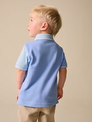 أزرق - Colourblock Short Sleeve Polo Shirt (3mths-7yrs) - صورة 3 من 9