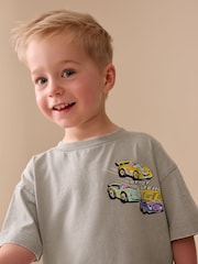 Grey Race Car - تيشرت بكُم قصير مزين بطبعة على الظهر (3 شهور-7 سنوات) - صورة 3 من 7