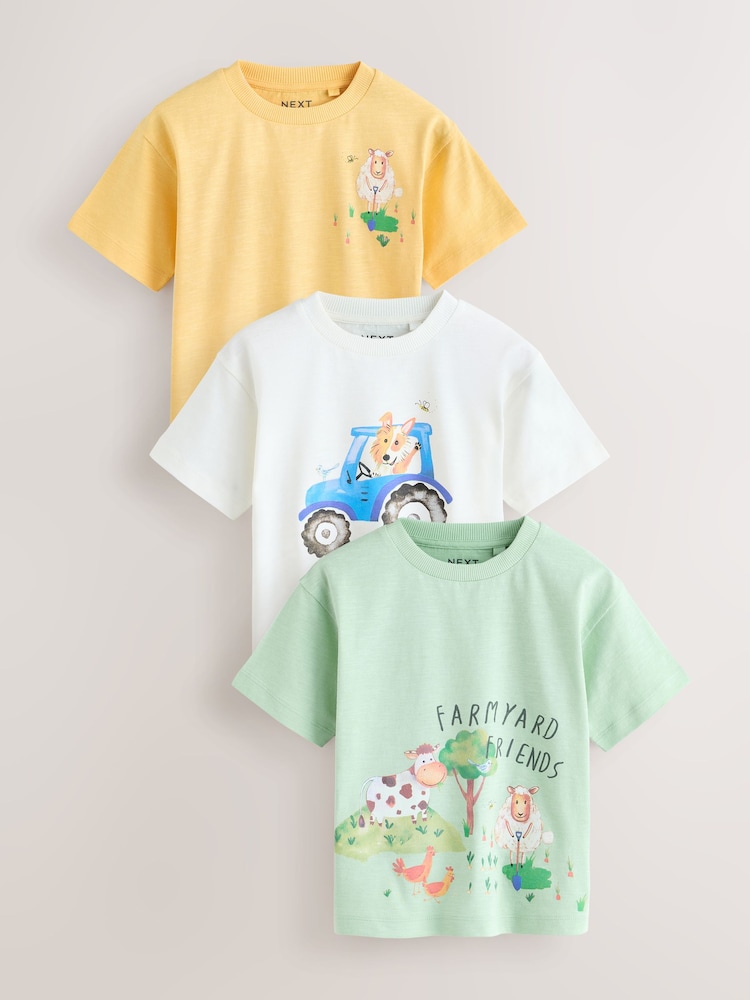 Green Watercolour Farm - Short Sleeve Graphic T-Shirt 3 Pack (3mths-7yrs) - صورة 1 من 7 Green Watercolour Farm - Short Sleeve Graphic T-Shirt 3 Pack (3mths-7yrs) - صورة 1 من 7