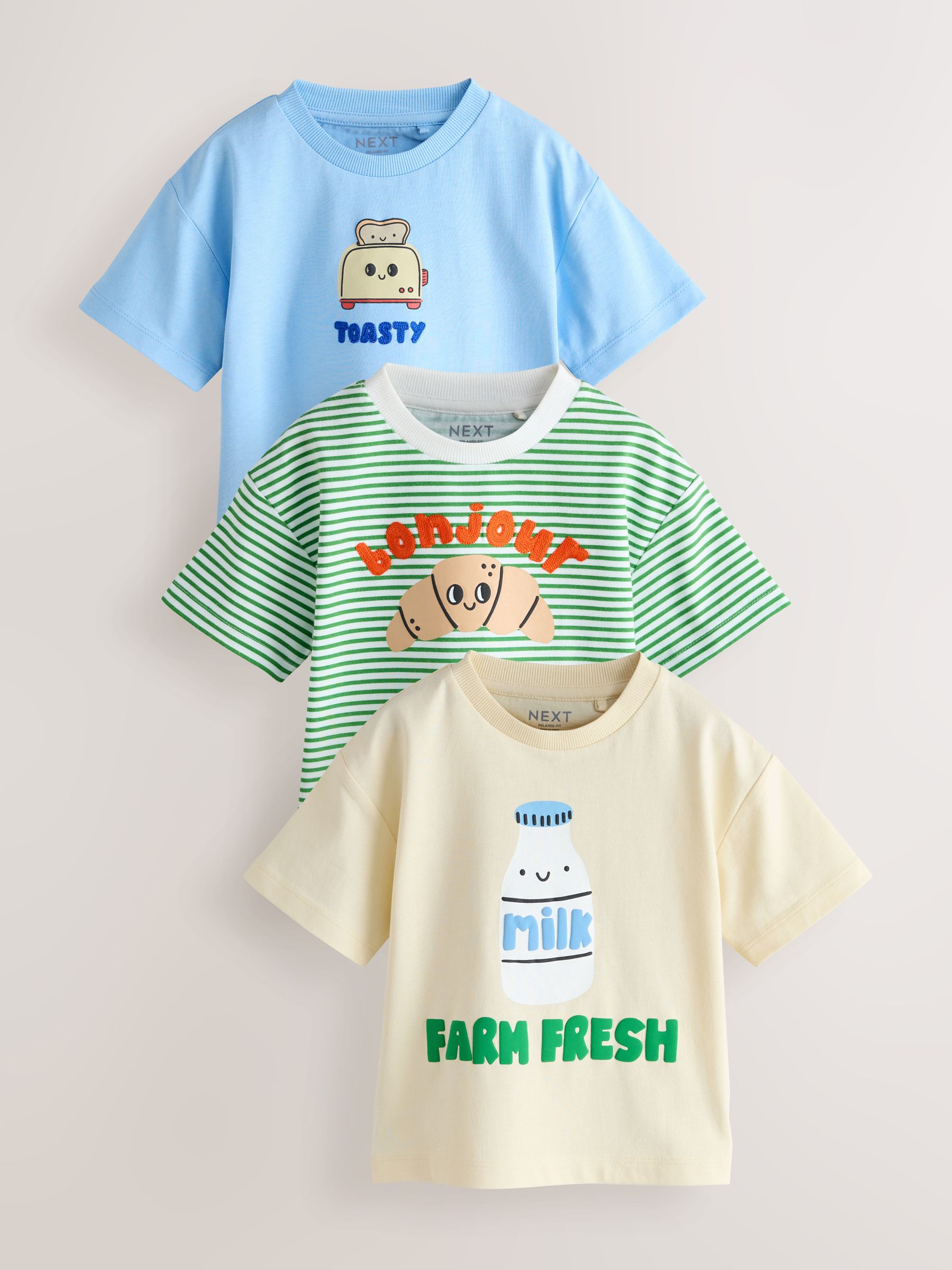 Buy Blue Breakfast Short Sleeve Graphic T-Shirts 3 Pack (3mths