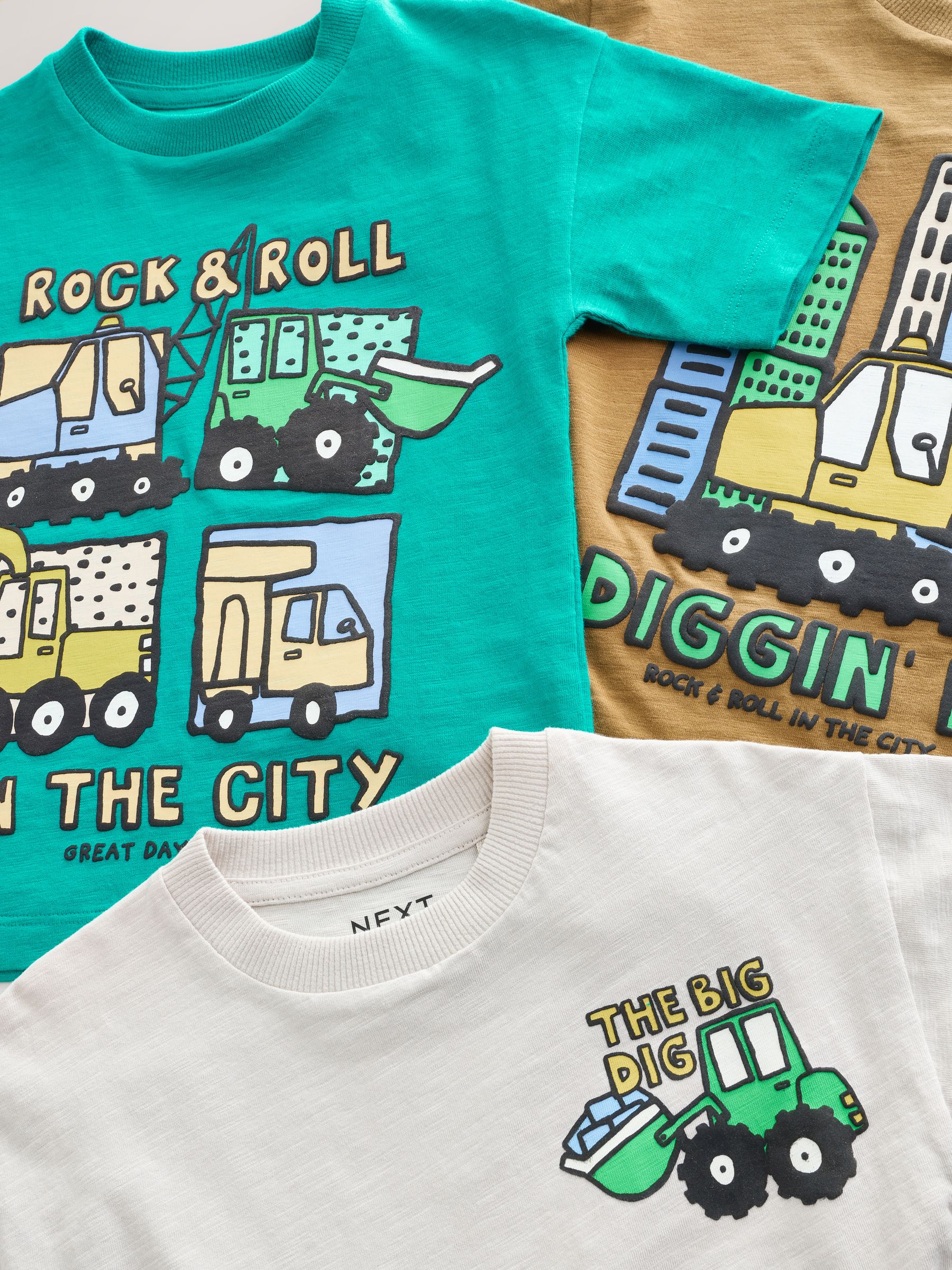 Buy Teal Blue Digger Short Sleeve Graphic T-Shirts 3 Pack (3mths
