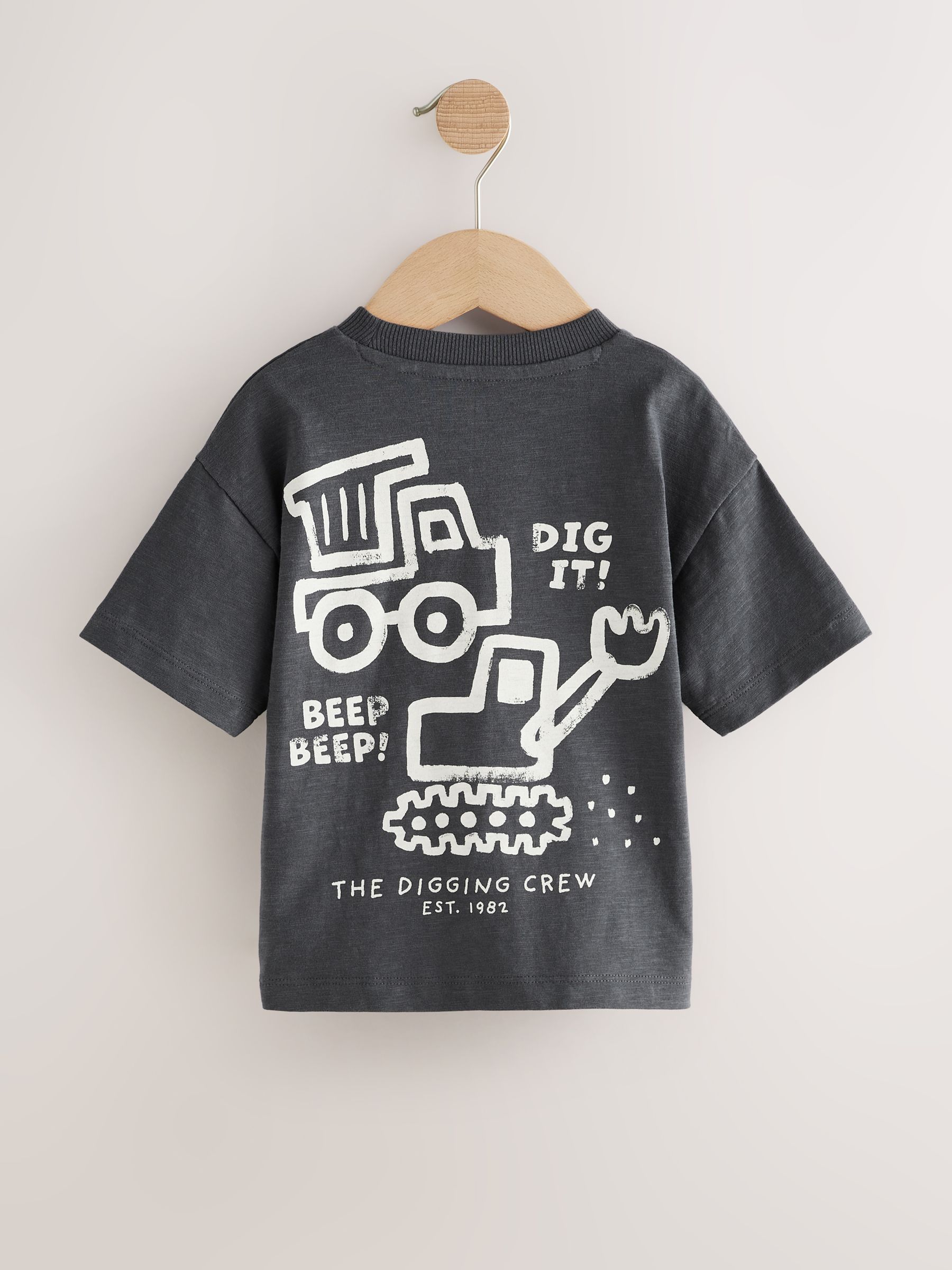 Buy Black Digger Short Sleeve Graphic T-Shirts 3 Pack (3mths-7yrs