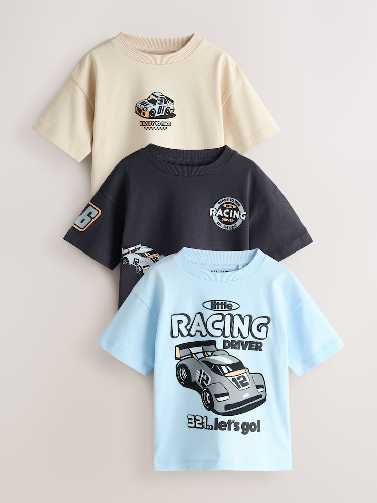 Black/Grey Race Car - Short Sleeve Graphic T-Shirts 3 Pack (3mths-7yrs) - صورة 1 من 7