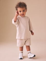 Ecru Textured Short Sleeve T-Shirt and Shorts Set (3mths-7yrs) - Image 1 of 3