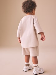 Ecru Textured Short Sleeve T-Shirt and Shorts Set (3mths-7yrs) - Image 3 of 3