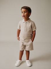 Neutral Zip Neck Short Sleeve Polo Shirt And Shorts Set (3mths-7yrs) - Image 1 of 9