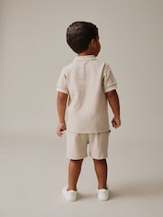 Neutral Zip Neck Short Sleeve Polo Shirt And Shorts Set (3mths-7yrs) - Image 2 of 9