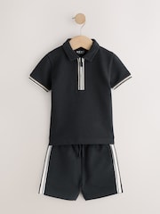 Black Zip Neck Short Sleeve Polo Shirt And Shorts Set (3mths-7yrs) - Image 6 of 10