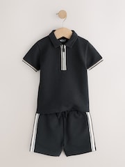 Black Zip Neck Short Sleeve Polo Shirt And Shorts Set (3mths-7yrs) - Image 7 of 10