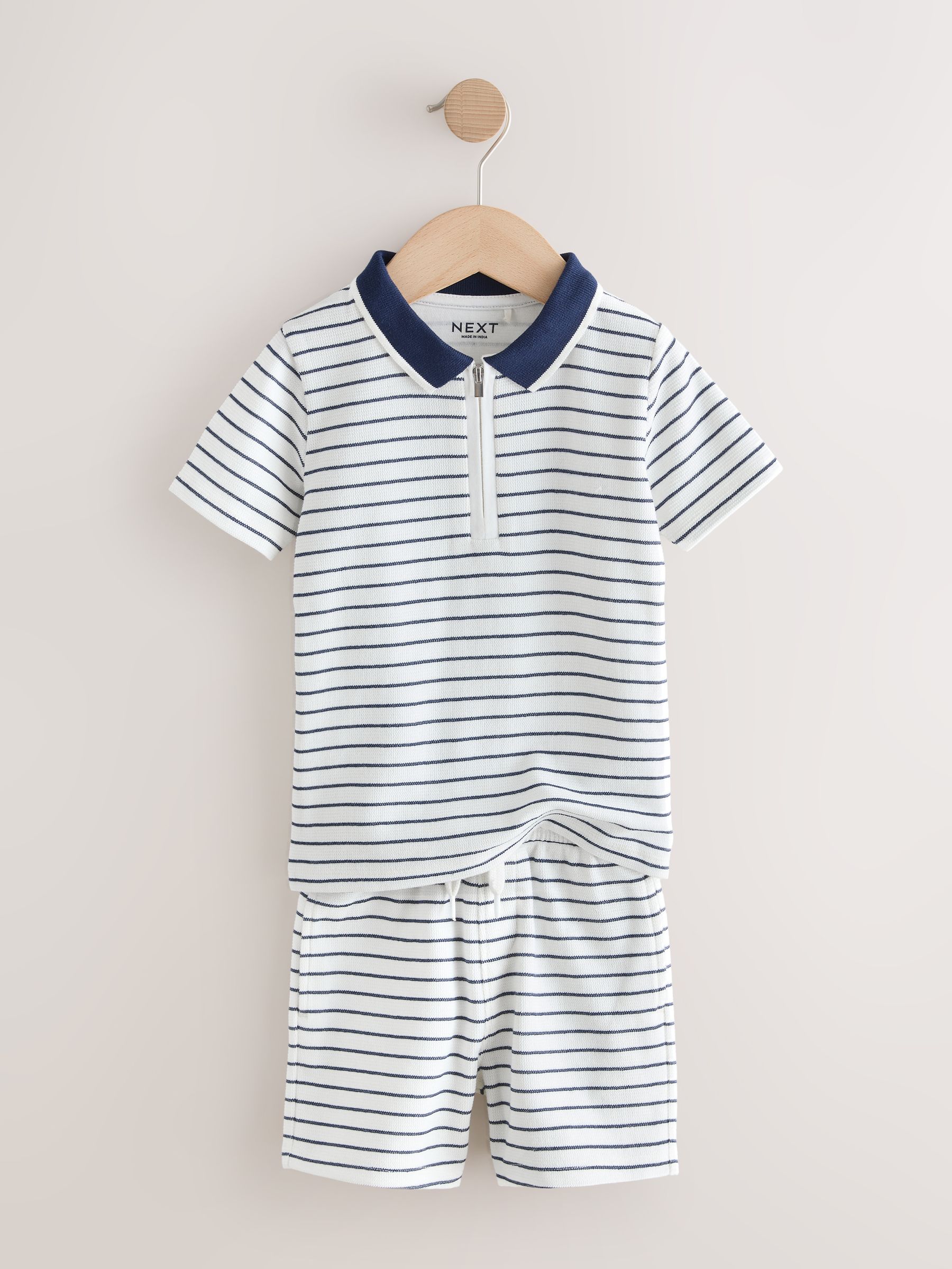 トップス KS Buy Navy/White Stripe Zip Neck Short Sleeve Polo Shirt And Shorts