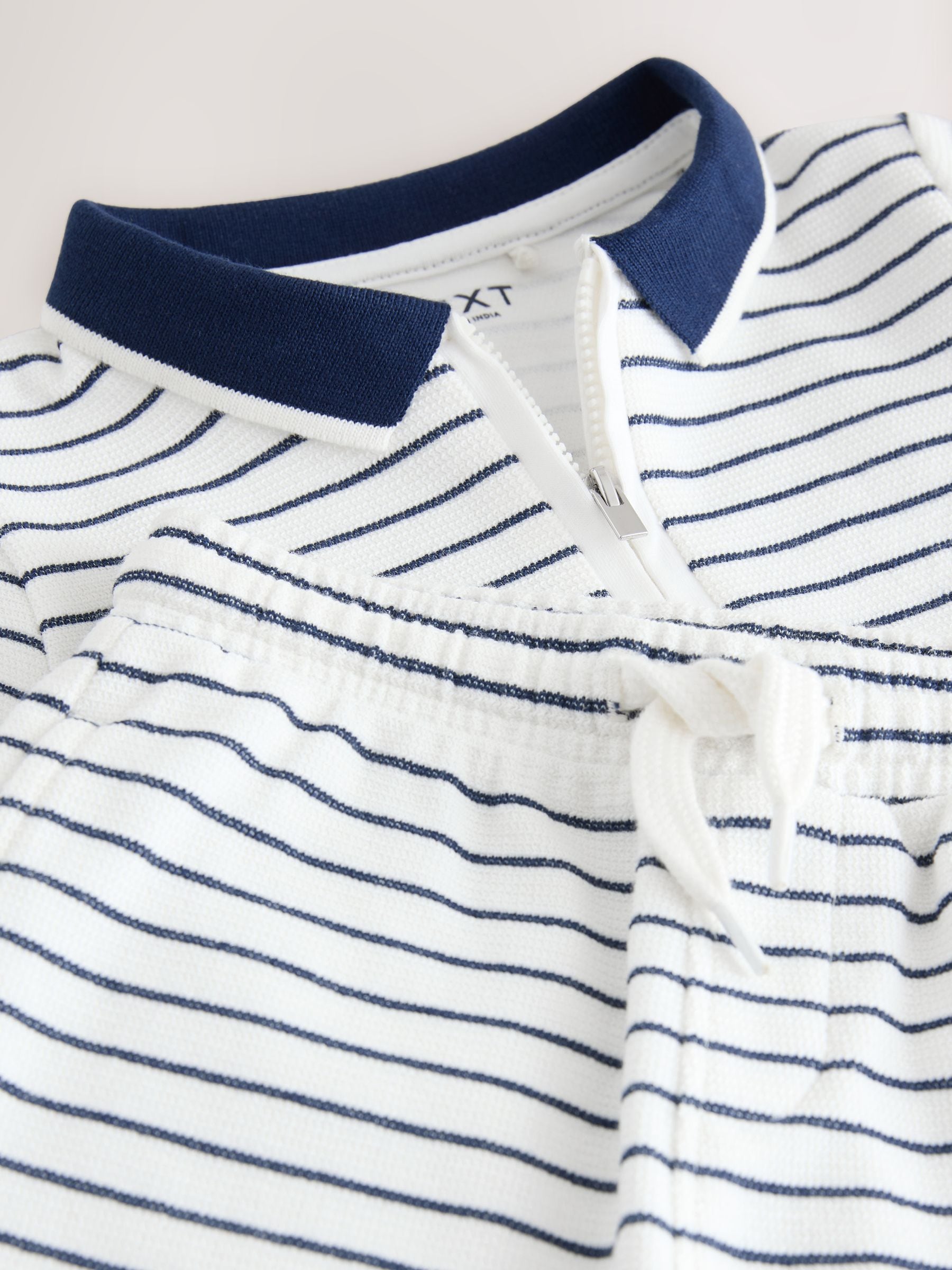Buy Navy/White Stripe Zip Neck Short Sleeve Polo Shirt And Shorts