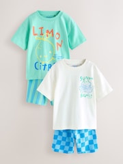 Green/White Food Backprint Short Sleeve T-Shirt and Shorts Set 2 Pack (3mths-7yrs) - Image 1 of 7