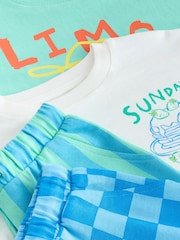 Green/White Food Backprint Short Sleeve T-Shirt and Shorts Set 2 Pack (3mths-7yrs) - Image 10 of 11