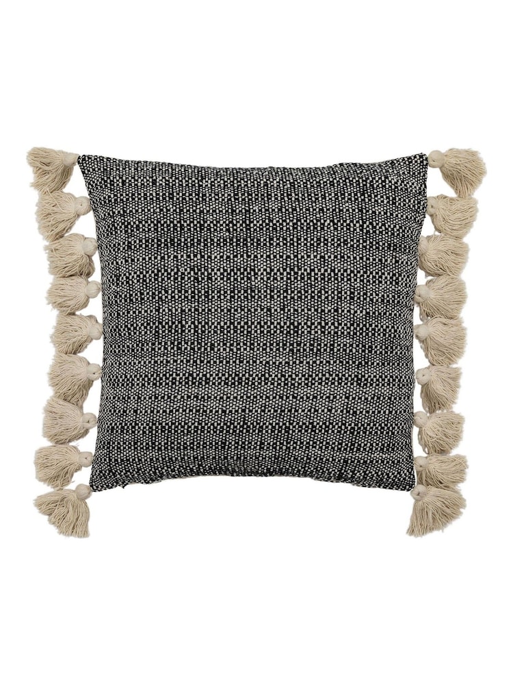 Gallery Home Black Woven Cushion with Tassels - Image 1 of 4