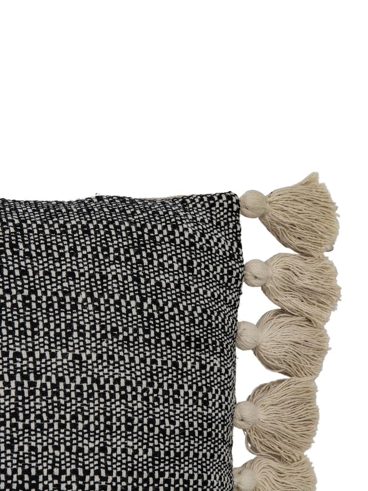 Gallery Home Black Woven Cushion with Tassels - Image 2 of 4