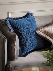 Gallery Home Blue Cut Velvet Fringe Cushion - Image 1 of 4