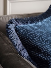 Gallery Home Blue Cut Velvet Fringe Cushion - Image 2 of 4