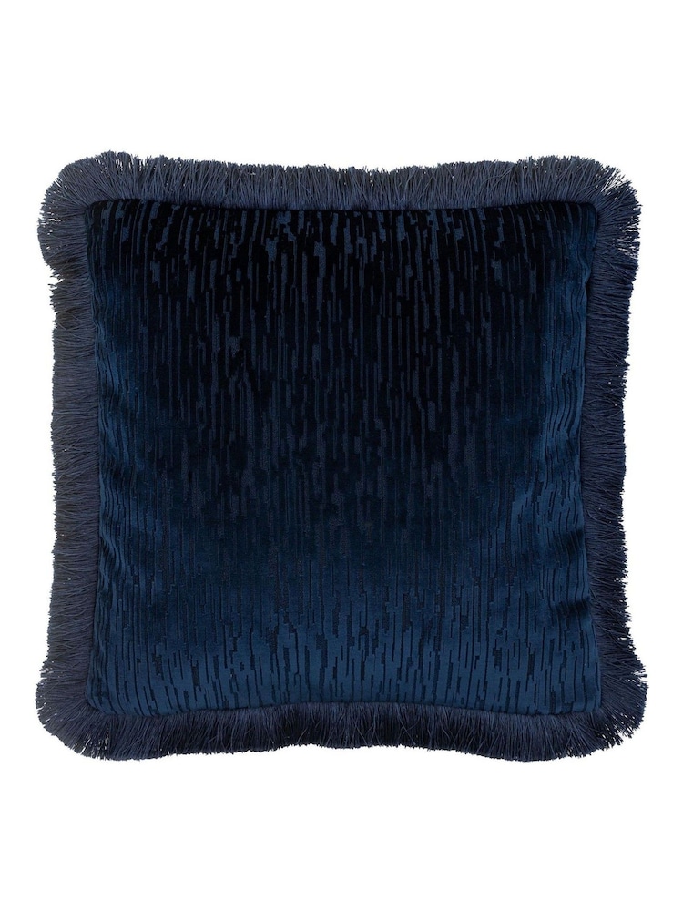 Gallery Home Blue Cut Velvet Fringe Cushion - Image 4 of 4