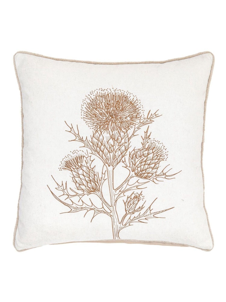 Gallery Home Brown Thistle Embroidered Cushion - Image 1 of 4 Gallery Home Brown Thistle Embroidered Cushion - Image 1 of 4