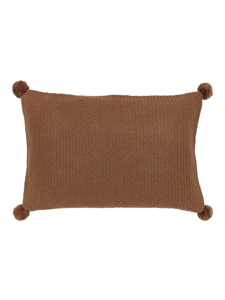 Gallery Home Brown Knitted Pom Pom Cushion - Image 1 of 4 Gallery Home Brown Knitted Pom Pom Cushion - Image 1 of 4