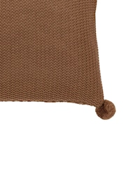 Gallery Home Brown Knitted Pom Pom Cushion - Image 2 of 4