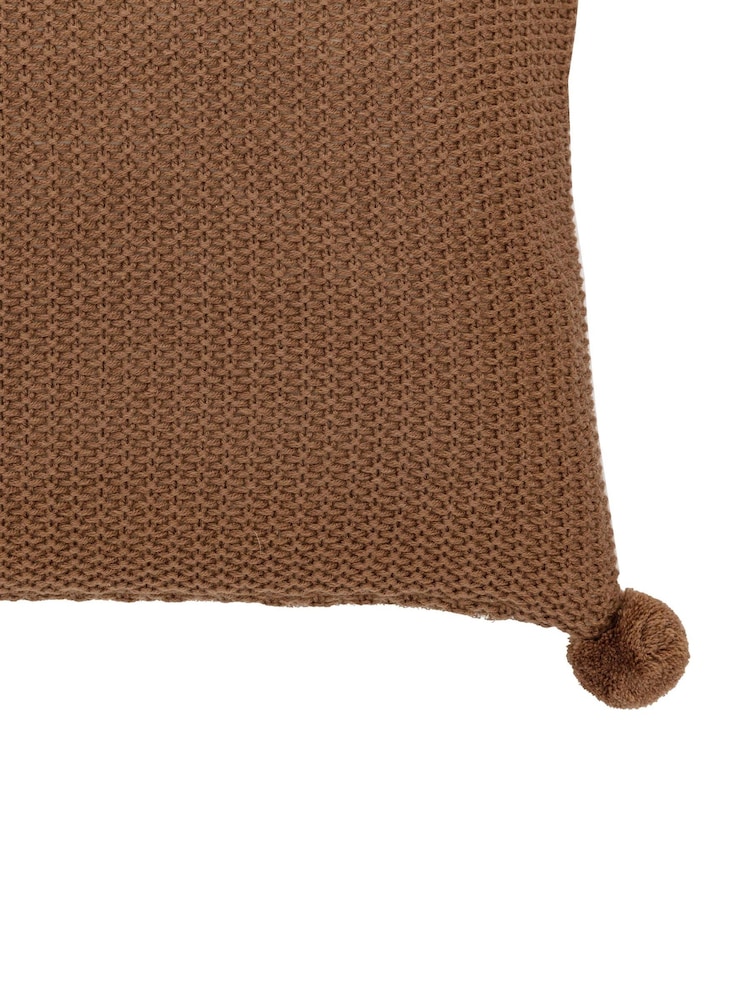 Gallery Home Brown Knitted Pom Pom Cushion - Image 2 of 4