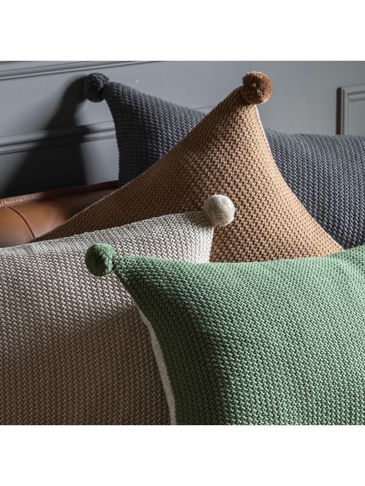 Gallery Home Brown Knitted Pom Pom Cushion - Image 4 of 4 Gallery Home Brown Knitted Pom Pom Cushion - Image 4 of 4