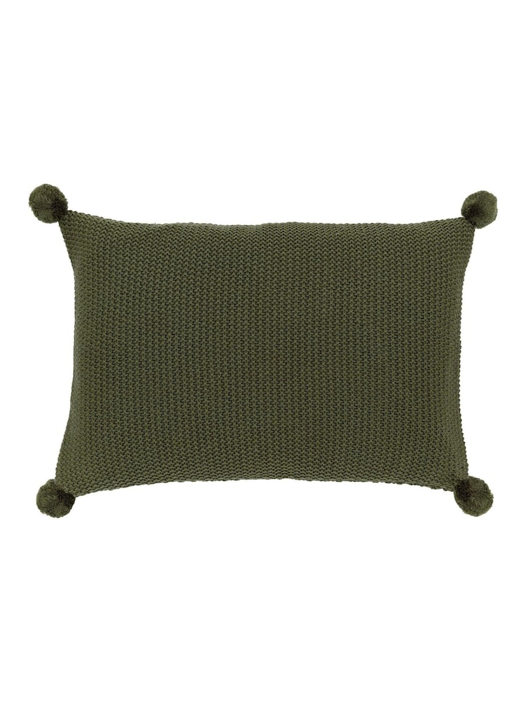 Gallery Home Green Knitted Pom Pom Cushion - Image 1 of 3