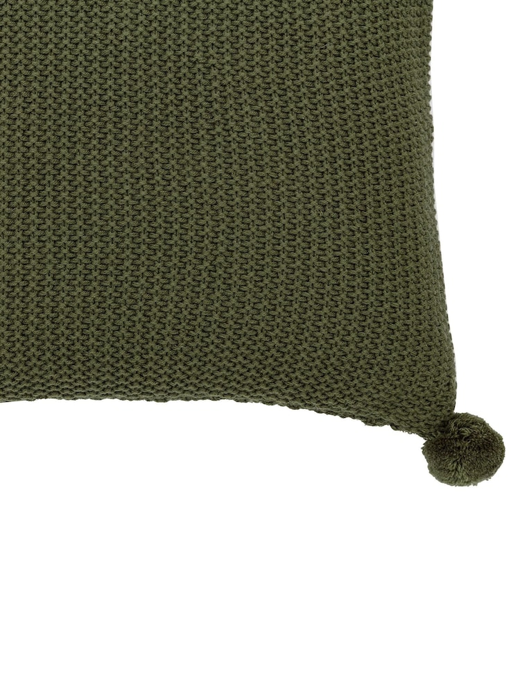 Gallery Home Green Knitted Pom Pom Cushion - Image 3 of 3