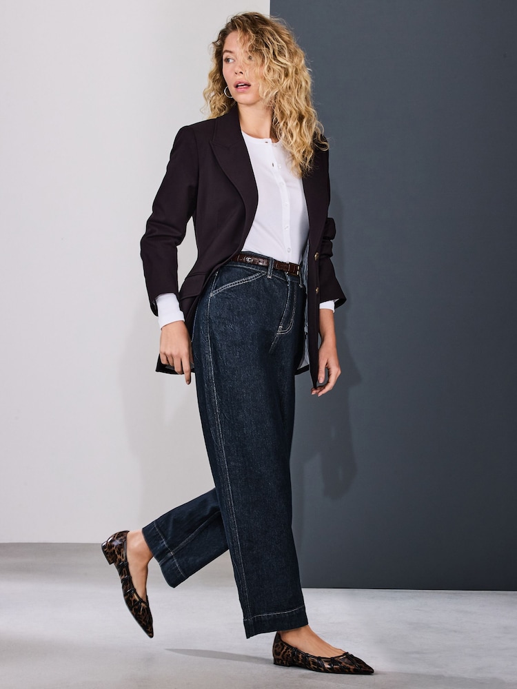 Rinse Blue Wide Leg Barrel Denim Jeans - Image 1 of 8 Rinse Blue Wide Leg Barrel Denim Jeans - Image 1 of 8