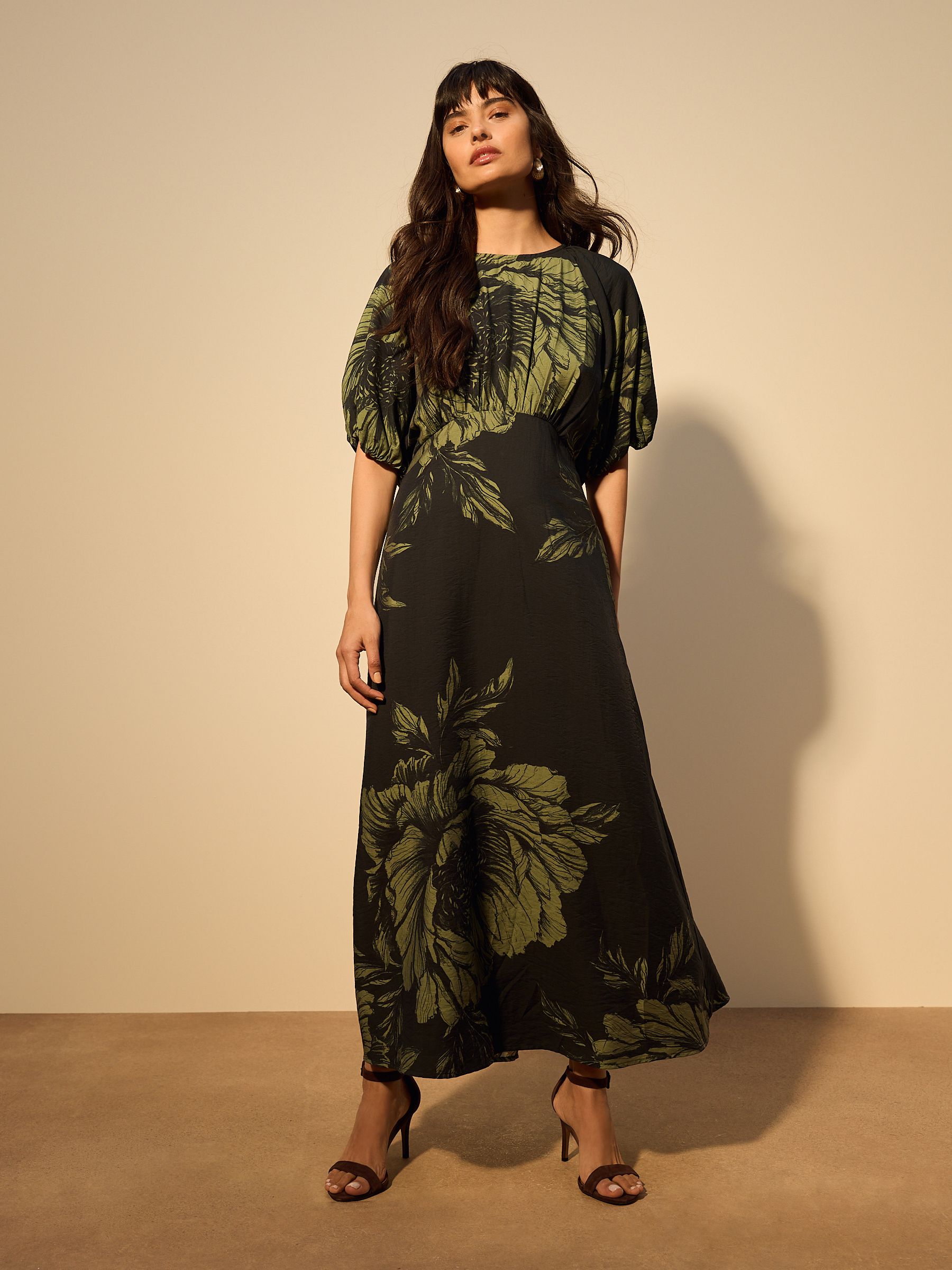 Buy Green Floral Puff Sleeve Midi Dress from Next Canada