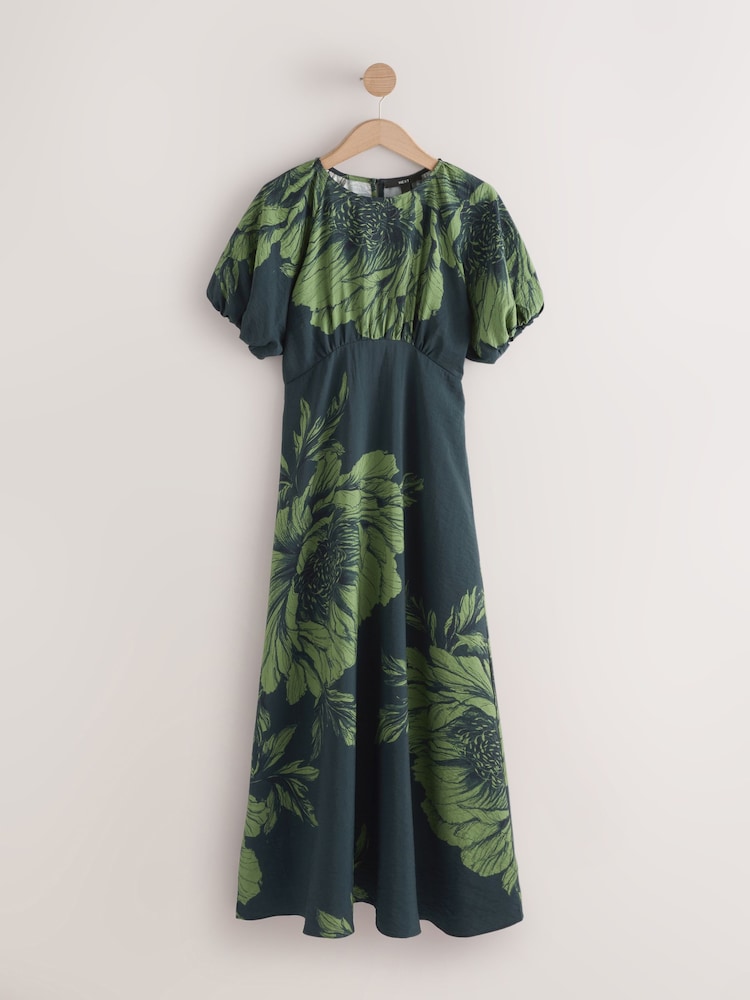 Buy Green Floral Puff Sleeve Midi Dress from Next USA Buy Green Floral Puff Sleeve Midi Dress from Next USA