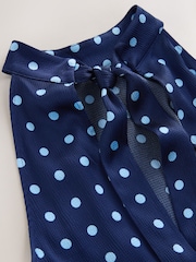 Navy Blue Polka Dot Textured Satin Halter Sleeveless Midi Dress - Image 7 of 8