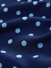 Navy Blue Polka Dot Textured Satin Halter Sleeveless Midi Dress - Image 8 of 8