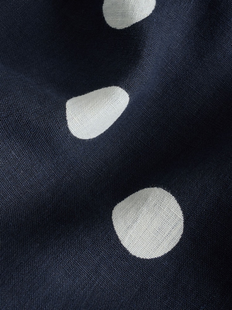 Navy/White Polka Dot Linen Wrap Midi Dress - Image 7 of 7 Navy/White Polka Dot Linen Wrap Midi Dress - Image 7 of 7