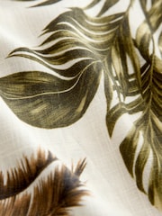 Khaki/Cream Palm Printed Ruched Bandeau Midi Dress with Linen - Image 8 of 8