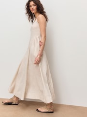 Dungi neutre - Strappy Cami Midi Dress with Linen - Imaginea 1 din 8