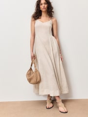 Dungi neutre - Strappy Cami Midi Dress with Linen - Imaginea 3 din 8