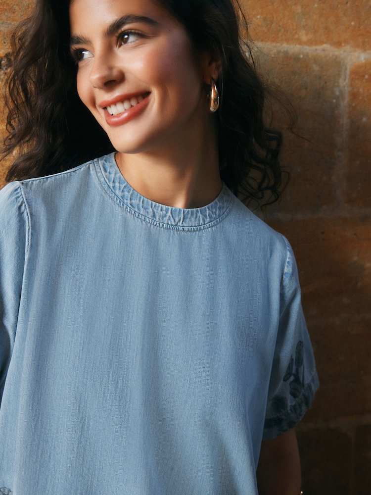 Mid Blue Floral National Trust x Next Denim T-Shirt Dress - Image 5 of 5