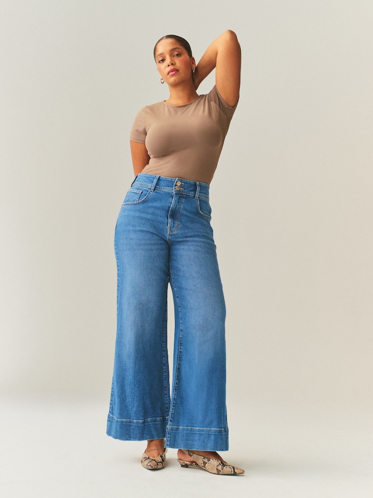Mid Blue High Rise Stretch Wide Leg Hourglass Jeans - Image 1 of 8