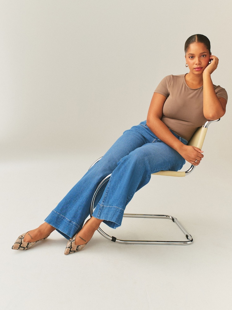 Mid Blue High Rise Stretch Wide Leg Hourglass Jeans - Image 2 of 8