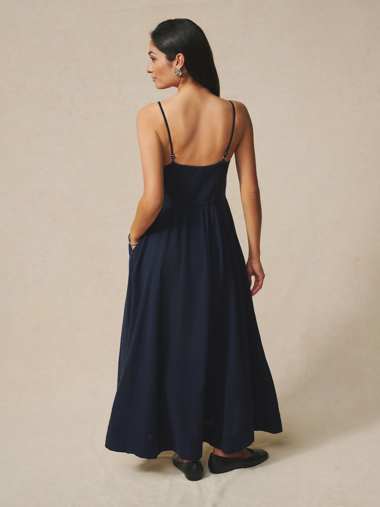 Navy Blå - Stroppete Cami Midi-kjole med lin - Bilde 2 av 3