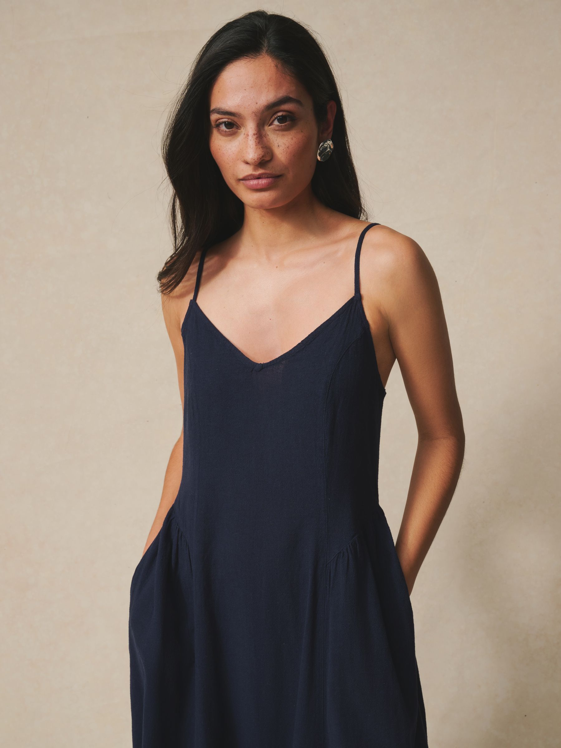 Buy Navy Blue Strappy Cami Midi Dress with Linen from Next USA