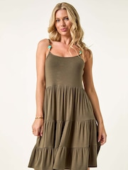 Roman Green Petite Beaded Strappy Tiered Dress - Image 1 of 5