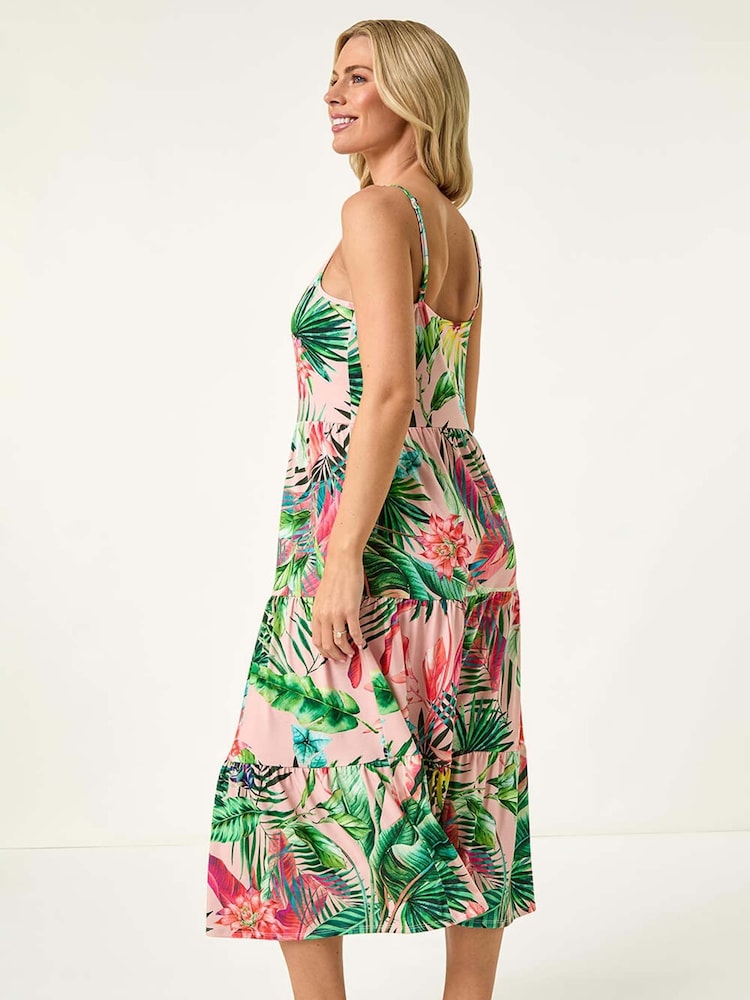 Roman Pink Petite Tropical Strappy Tiered Dress - Image 2 of 5