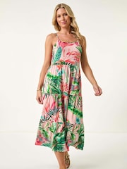 Roman Pink Petite Tropical Strappy Tiered Dress - Image 3 of 5