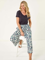 Roman Blue Petite Floral Print Stretch Trousers - Image 1 of 5