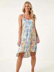 Roman Blue Petite Abstract Halter Neck Stretch Dress - Image 2 of 5